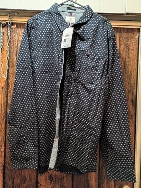 Level Ten Navy Button-Up Printed Shirt Jacket